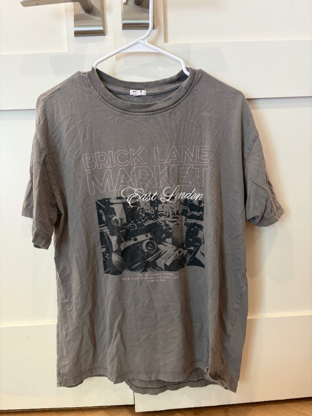 Garage Brick Lane Market Graphic Tee | Gray Oversized T-Shirt | East London
